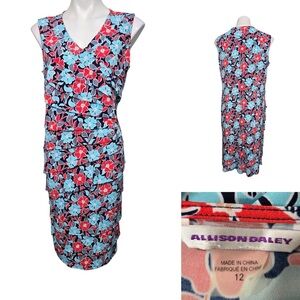 Allison Daley dress sz‎ 12 blue/red multicolor sleeveless stretch tiered